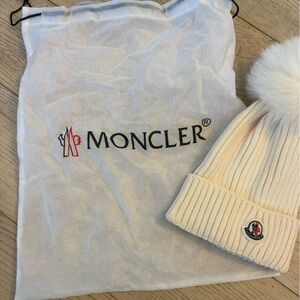 Moncler Ivory Knit Beanie with Pom Pom